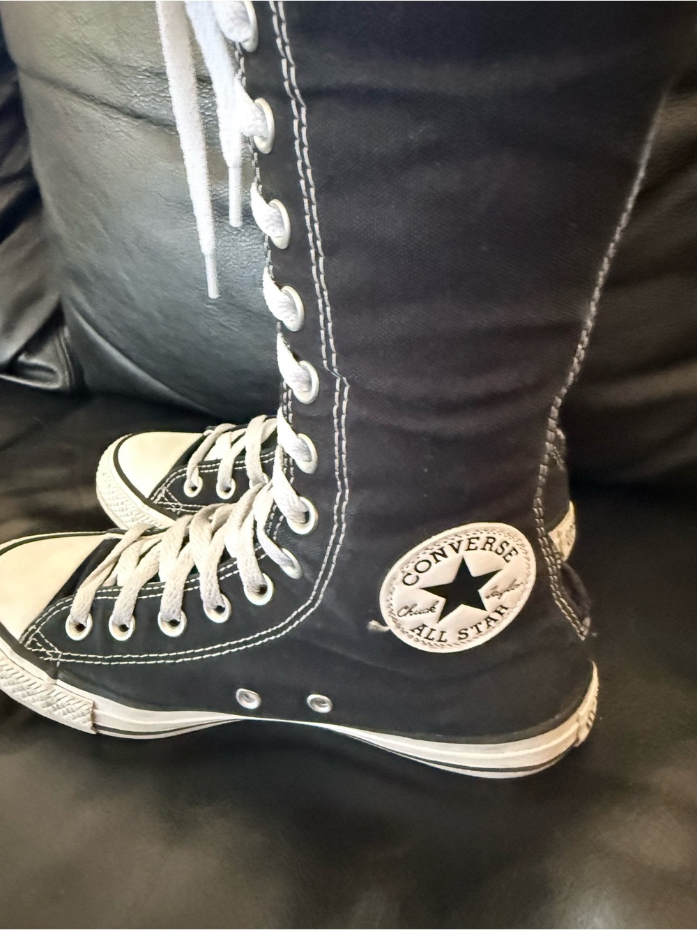 Unisex Converse Black High Top Lace-Up Canvas Boots with White Accents